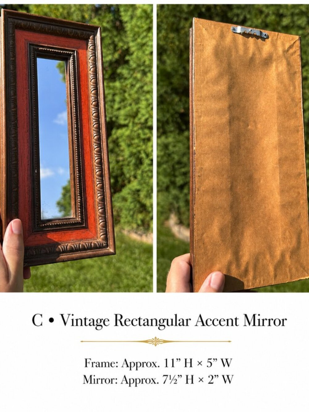 Vintage Rectangular Wood Accent Mirror with Carved Frame